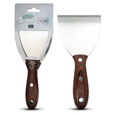 Image of Axus Decor S Edge Scraper (Grey Series) Wallpaper for Removing Paint and Wallpaper, Professional &amp; DIY Projects, Stainless Steel Blade Ergonomic Aleetwood Handle 4 Inch/ 100mm
