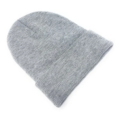 Image of Beanie Hat Mens Ladies Womens Unisex Slouch Winter Woolly Turn Up Knitted (Light Grey)