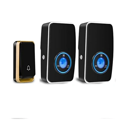 Image of 『No Battery Required』Wireless Doorbell Waterproof, AURTEC Door Chime Kit with 2 Plug in LED Flash Receivers &amp; 1 Press Self Powered Transmitter, 51 Chimes, 4 Volume Levels, No Required, Black
