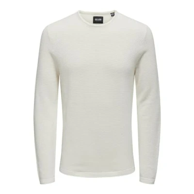 Image of ONLY &amp; SONS Men&#039;s Onspanter Reg 12 Struc Crew Knit Noos Jumper, Cloud Dancer, L