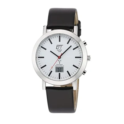 Image of ETT Eco Tech Time Radio Solar Men&#039;s Analogue Watch with Digital Date Leather Strap EGS 11577 11L, Strap.