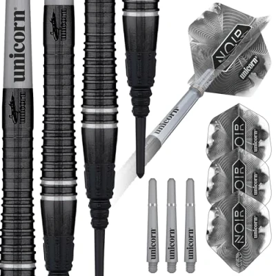 Image of Unicorn Professional Darts Set Gary &#039;The Flying Scotsman&#039; Anderson Noir Phase 6 70% Tungsten Barrels with Black Titanium Coating Soft Tip Epic Points 18 g Deluxe Presentation Box