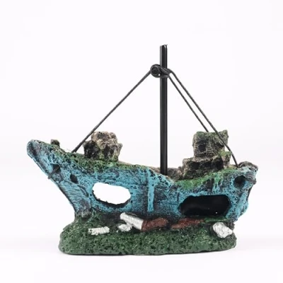 Image of Colourful Aquarium Decoration Wreck Ornament, Resin Fish Tank Decor with Holes for to Swim Through, Safe and Durable Underwater Landscape Aquariums Terrariums (Boat)