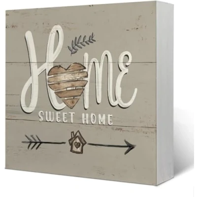 Image of KOPUTE Sweet Home Farmhouse Spring Wooden Box Desk Decor,Home Sign Block Decoration Shelf Table Decor, 7 x Inches