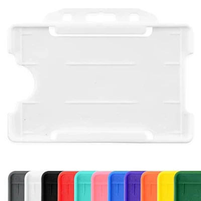 Image of White Single Sided Rigid Slide in Open Faced ID Card Badge Holders Horizontal/Landscape Identity Plastic Pass Protector Holds a 86mm 54mm cr80 Credit Sized Pack of 100