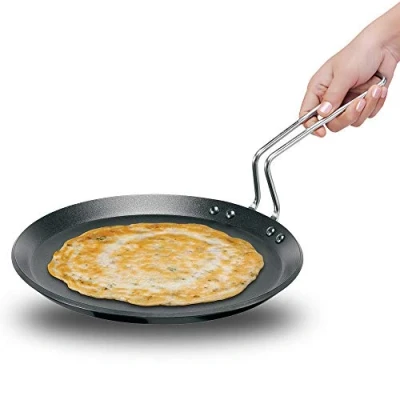 Image of HAWKINS Futura Non Stick Induction Compatible Flat Tava Griddle, 10&quot; Induction, Black,