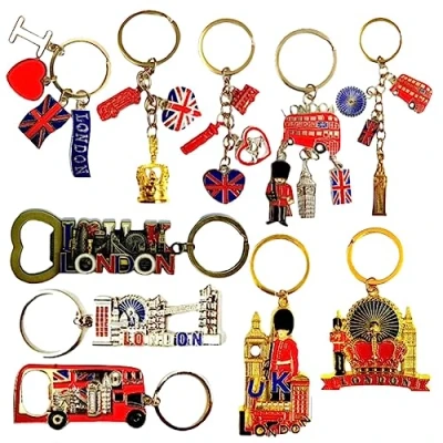 Image of A1 Gifts 10 London Keyrings Great Britain Souvenir Key Rings England Collectable Charm Keychain UJ UK Bottle Opener Keyring British Souvenirs Gift Metal Keyholder