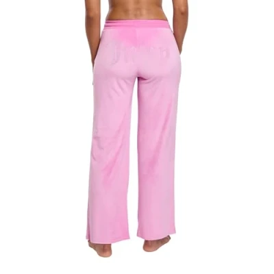Image of Juicy Couture Women&#039;s Velvet Fleece Lounge Pajama Pant with Rhinestones, Stellar Pink, Large