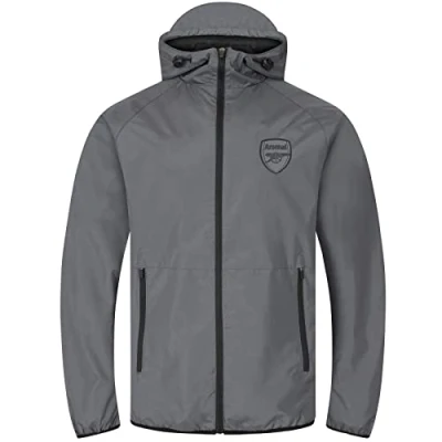 Image of Arsenal FC Official Gift Mens Shower Jacket Windbreaker Peaked Hood Grey XXL