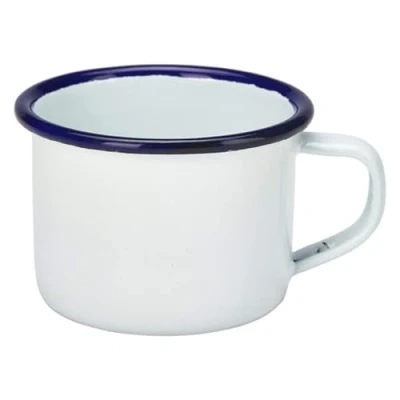 Image of Blue Rim Enamel Mug White 5.5oz / 155ml Stainless Steel Enamelware