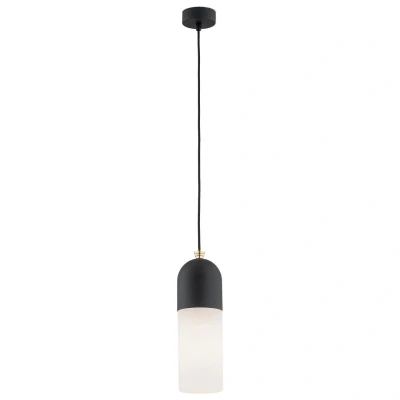 Image of Burgos Slim Pendant Ceiling Light Opal Matt, Black Structure,Brass Elements