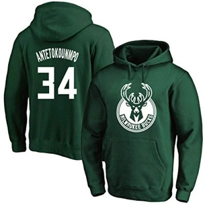 Image of Long Sleeve Sweatshirt Casual Basketball Clothing Unisex Bucks White Hoodies Men NBA Pullover ,L