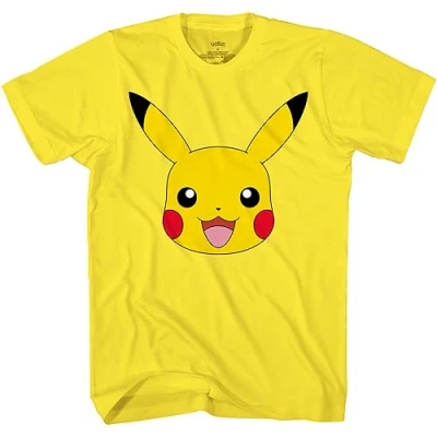 Image of Pokemon Big Face Charmander Pikachu Squirtle Bulbasaur Psyduck Snorlax Adult T Shirt, Yellow, XL
