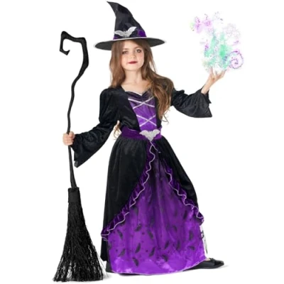 Image of Morph Purple Witch Costume Kids, Halloween Costumes For Girls, Toddler Scary Kids Girls