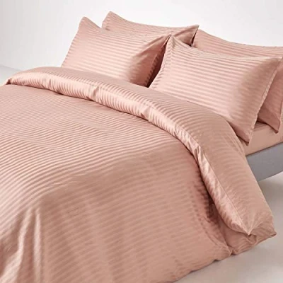 Image of HOMESCAPES Taupe Beige Pure Egyptian Cotton Duvet Cover Set King 330 TC 500 Thread Count Equivalent Satin Stripe Quilt 2 Pillowcases Included Bedding