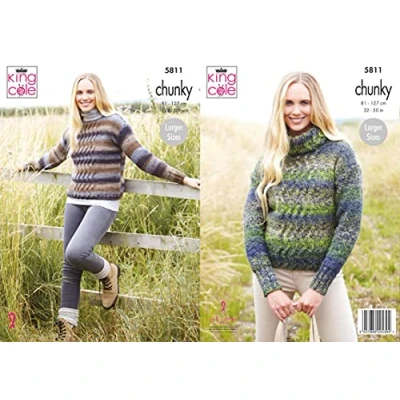 Image of King Cole 5811 Knitting Pattern Womens Round and Cowl Neck Sweaters in Autumn Chunky