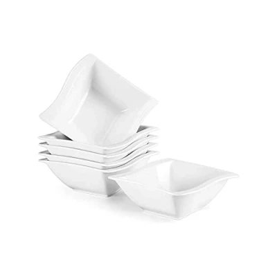 Image of MALACASA Bowls Set of 6, 450ML 5.3&quot; Salad Bowl Soup Cereal Noodle Dessert Porcelain Rice White Small Breakfast Bowls, Series Flora