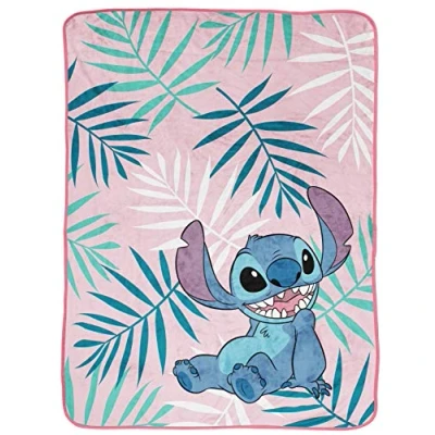 Image of Jay Franco Disney Lilo &amp; Stitch Floral 130 x 150cm Fluffy Throw Blanket