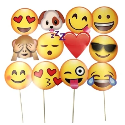 Image of JZK 12 x Emoticon Emoji Photo Booth Props Party Selfie photobooth on Stick for Kids Adults Accessory Wedding Birthday Baby Shower Christmas