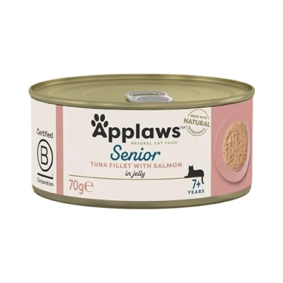 Image of Applaws Natural Senior Wet Cat Food,Tuna with Salmon in a Soft Mousse Jelly 70g Tin (Pack of 24 x Tins)