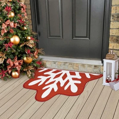 Image of LuxFocus Christmas Decorative Doormat Snow Welcome Mat Indoor Floor Xmas Holiday Tree for Entrance Entryway Kitchen, 40x60cm