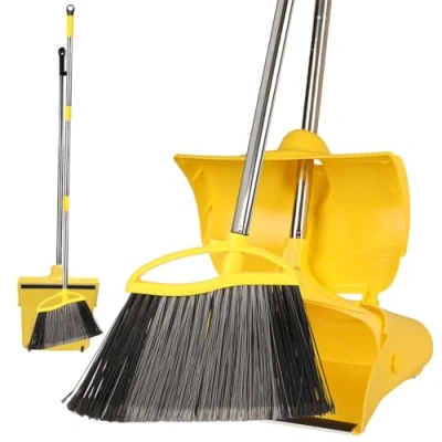 Image of Heavy Duty Broom Outdoor and Dustpan, 145CM Long Handle with Stiff Bristles, Angle Sweeping for Floor Cleaning Garage Patio Garden House Kitchen, Dustpan Brush