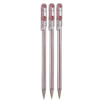 Image of Pentel Red Superb Ballpoint Pen Ball Point Pens 0.7mm Nib Tip 0.25mm Line Width Fine Refillable Ink BK77 (Pack Of 3)
