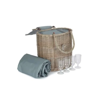 Image of Red Hamper FH140 Wicker Oval Grey Fitted Cool Bag Drinks Picnic Basket