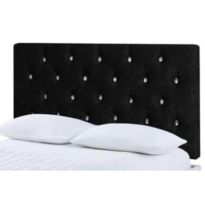 Image of Gallop sleep Chesterfield Headboard in Crush velvet for Divan Bed with Diamante Button (Black, Single 3 FEET, Height 24 INCHES)