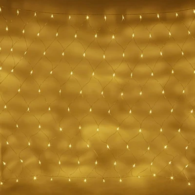 Image of Lights4fun Set of 4 Outdoor Battery Connectable Net Lights Clear Cable 560 LEDs 8m x 1.5m Timer Garden Decoration