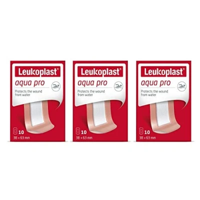 Image of Leukoplast Aqua Pro Dressing Plasters Waterproof Extra Thin Adhesive Wound Dressings Ideal for Swimming/Bathing Absorbant Padding 20 PCs (x3 Pack)