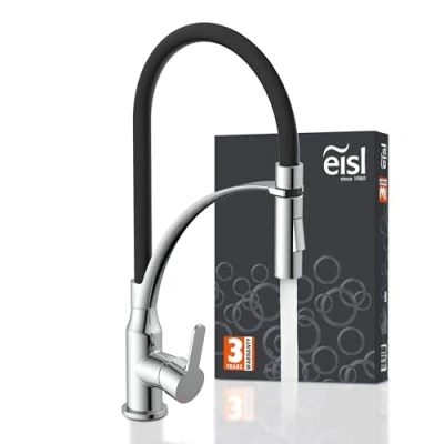 Image of EISL NI183CARCRB CARNEO Kitchen Tap with Pull Out Shower, Flexible Tap, Swivel Sink Chrome Black