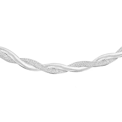 Image of Tuscany Silver Women&#039;s Sterling Twined Flexible Herringbone and Frosty Necklace 43CM/17&quot;