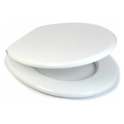 Image of New 18&quot; White Wooden Universal Bathroom WC Toilet Seat Easy Fit with Fittings Zinc Hinges Standard Oval Clean Wipe Surface