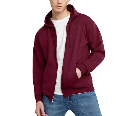Image of Hanes Men&#039;s, EcoSmart Fleece Full Zip Hoodie, Hooded Sweatshirt, Maroon, XXL