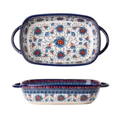 Image of SSWH Ceramics Baking Dish, Lasagne Dish for Oven, Porcelain Lasagna Pans with Handles, Pans, Large Rectangular Bakeware, Ceramic Casserole Kitchen,(Size:1PCS,Color:C)