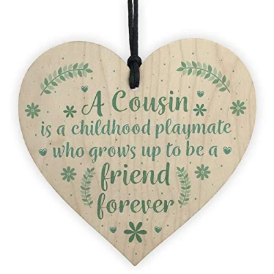 Image of RED OCEAN Cousin Friendship Gift Wooden Heart Chic Plaque Keepsake Birthday Thank You Present For Girls
