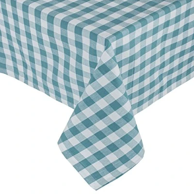 Image of HOMESCAPES Blue Gingham Table Cloth Block Check Pattern 100% Cotton Square 137 x cm (54 54) Kitchen and Dining Room for 4 Seater