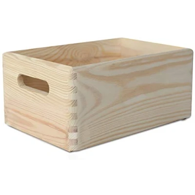 Image of Creative Deco 2 x Large Wooden Crate with Handles 30 20 14 cm (+/ 1 cm) Plain Unpainted Storage Box Natural Wood Easter Gift Crates for Kitchen Home Documents