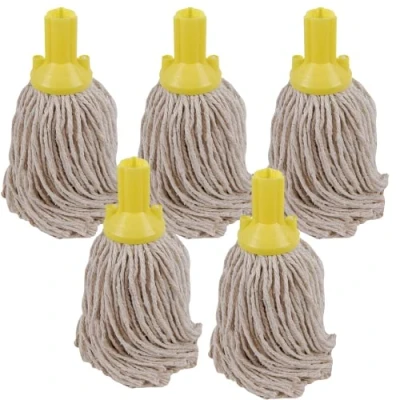 Image of String Mop Heads Cotton PY Yarn Replacement Socket Head Colour Coded (Pack Of 5) (Yellow)