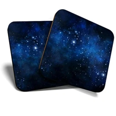 Image of 2 x Square Coasters Blue Space Sky Nebula Stars Cork Backed Home Kitchen Accessory Tea Coffee Mug Mat #44395