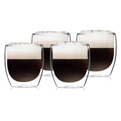 Image of GLASWERK Design Latte Macchiato Glasses Double Walled (4 x 250ml) Cappuccino Cups Made of Borosilicate Glass Dishwasher Safe Tea Coffee Set Thermal