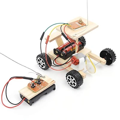 Image of DIY Model Car, Wireless Wooden Remote Control Car Homemade Vehicle Toy Educational Game