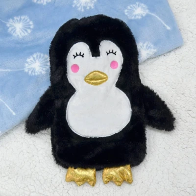 Image of Hodge &amp; Penguin Hot Water Bottle Black White Fleece Cover 1 Litre