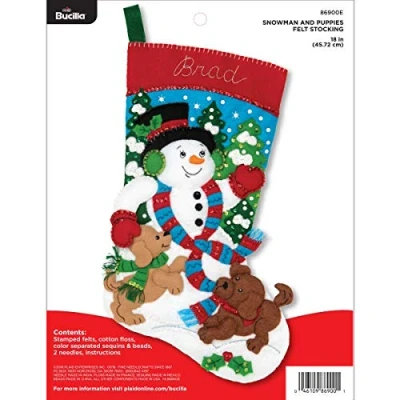 Image of Bucilla 86900E Felt Applique Christmas Stocking Kit, Snowman and Puppies, 18&quot;