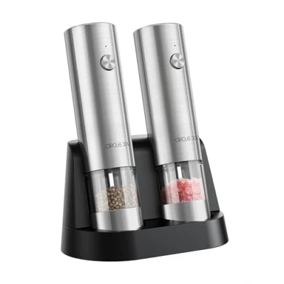 Image of CIRCLE JOY Electric Salt and Pepper Grinder Set, Automatic Spice Mills with Portable Dual Charging Station, White Led Light Adjustable Coarseness, Sliver