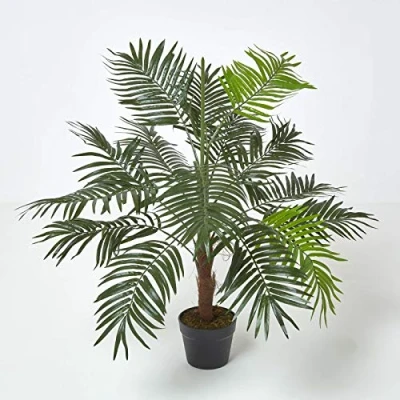 Image of HOMESCAPES Mini Palm Tree Artificial Plant Tropical Office Conservatory Indoor Green 100 cm /3 ft with Black Pot