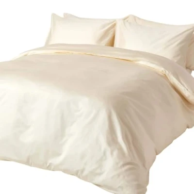 Image of HOMESCAPES Cream Organic Cotton Duvet Cover Set King Size 400TC 600 Thread Count Equivalent Quilt Bedding 2 Pillowcases Included