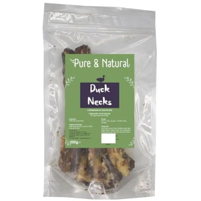Image of Pure &amp; Natural Dried Duck Necks for Dogs 100% Dog Treats Hypoallergenic Chews, Healthy, Grain Free, Low Fat 200g Bag