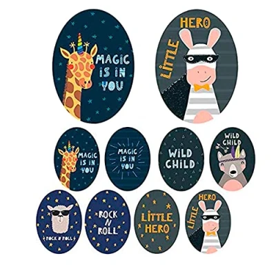 Image of 8 Screen Printed Children&#039;s Knee Patches for Ironing on Clothes. Thermo Adhesive Applications Repairing and Decorating Trousers, Jackets, Jumpers, Backpacks, etc. (0. Giraffe)